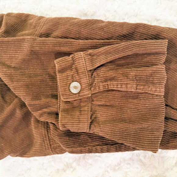 FOREVER21 Jacket Womens M Corduroy Frayed Cropped Button Front Brown - Picture 14 of 14
